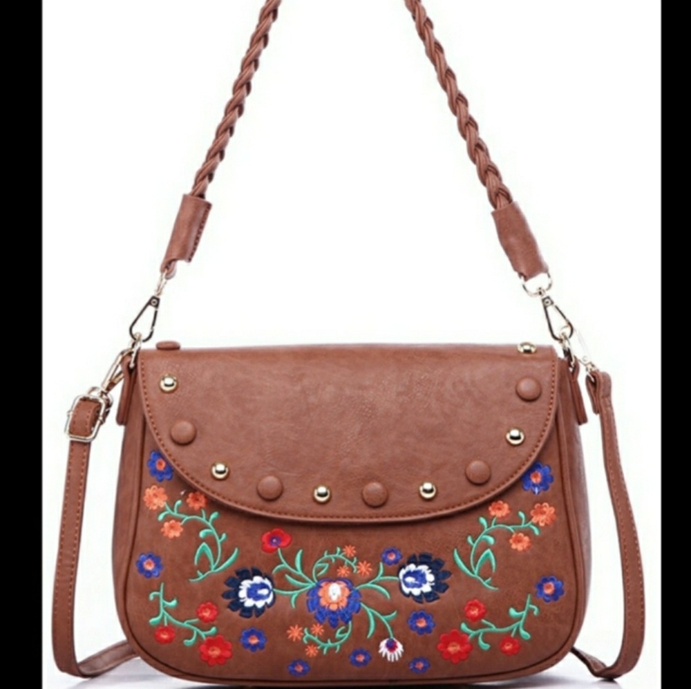 Floral Embroidered brown  Bag